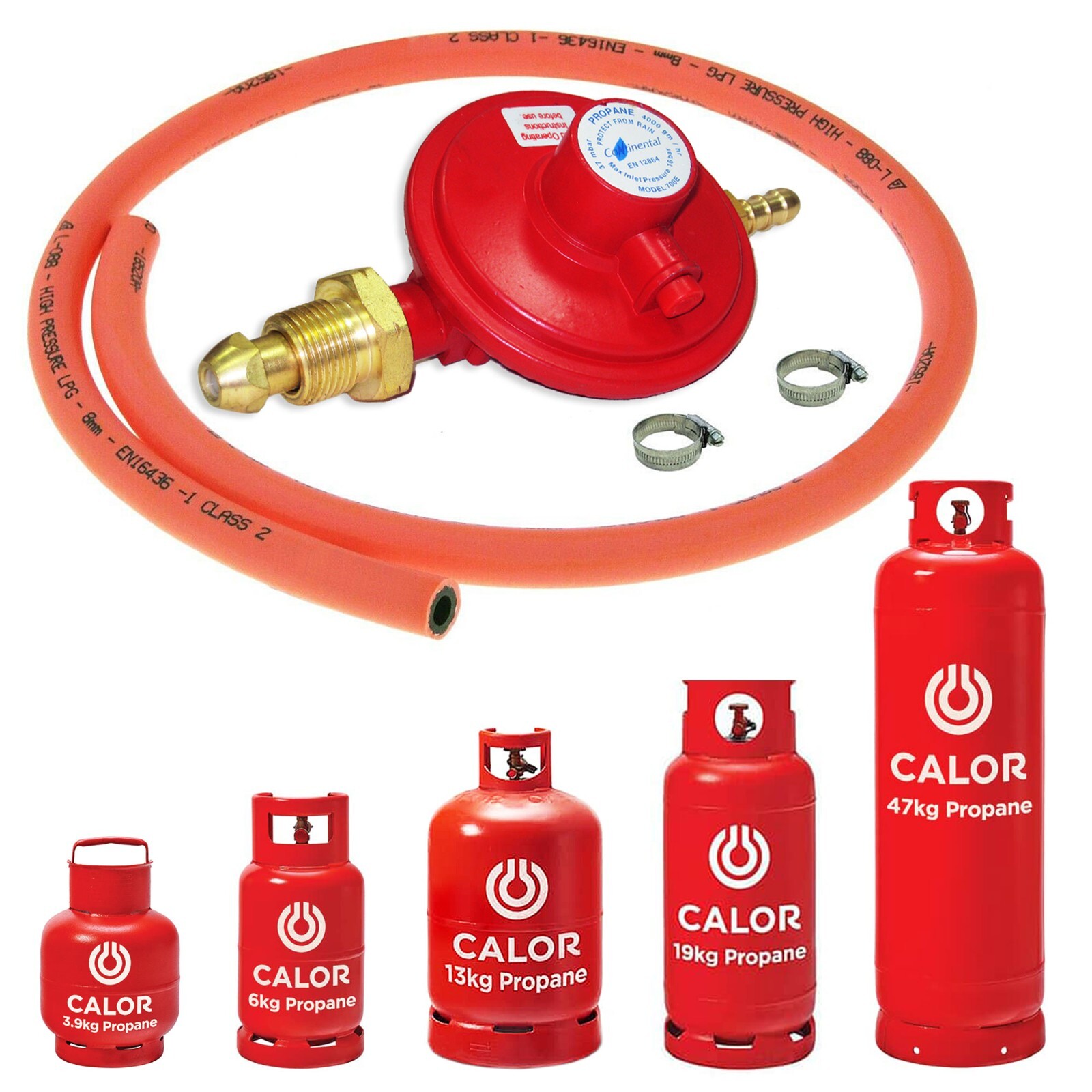 GAS BOTTLE PRESSURE REGULATOR 1m ORANGE FLEXIBLE HOSE SCREW IN CALOR