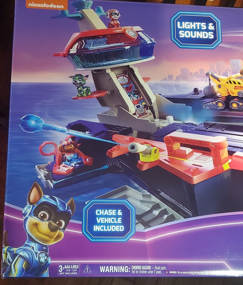 PAW Patrol Mighty Movie Aircraft Carrier HQ Playset With Chase Figure & Car - Transforming Toy For Kids
