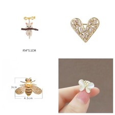 925 Silve Plated Punk Bee Cat Heart Pearl Safety Pin Brooch Wedding Party Gift