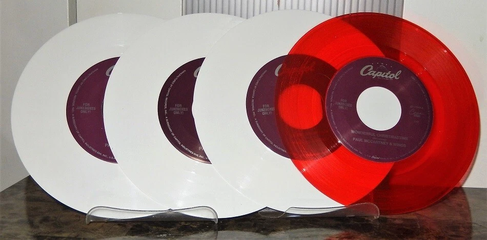 PAUL MCCARTNEY jukebox 7" COLORED VINYL SINGLE LOT x4 run devil PROMO LAMINANT - Image 4 of 4