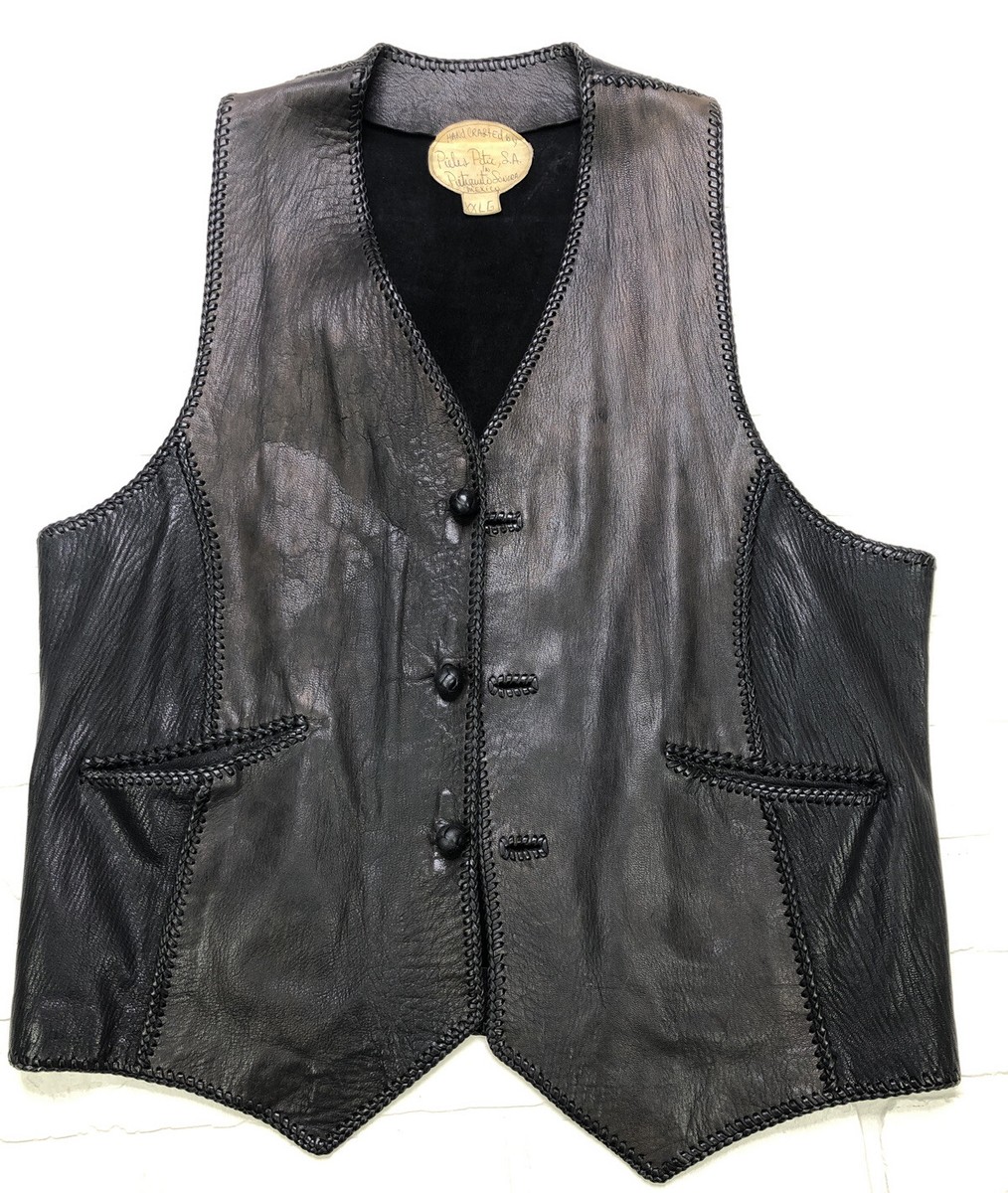 Vintage Leather Vest Handcrafted Pieles Pitic, SA Sonora Mexico 
