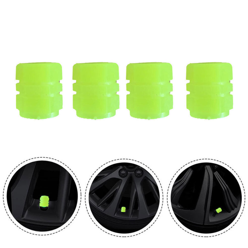 4x Universal Luminous Yellow Car Tire Valves Caps Stem Cover Decor