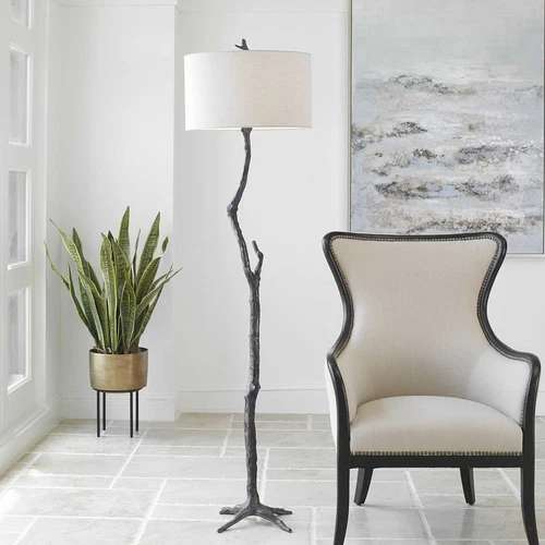 Elegant Contemporary Tree Trunk Floor Lamp 69 in Cast Iron Sculpture Woodland - Picture 2 of 8