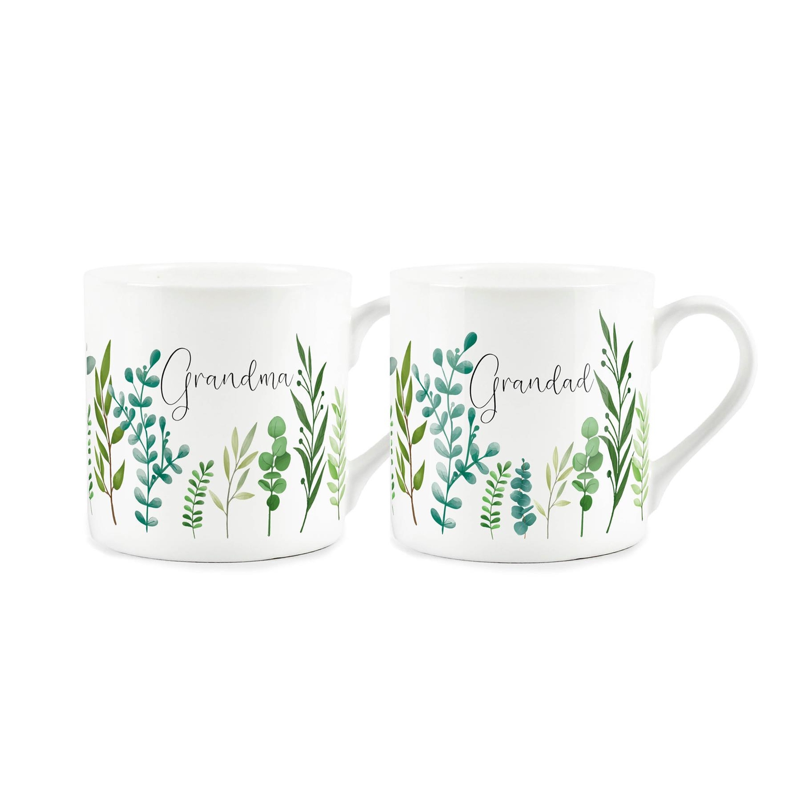 Grandma & Grandad Mugs - Ferns Gifts for Grandparents Bone China Cups Set of 2