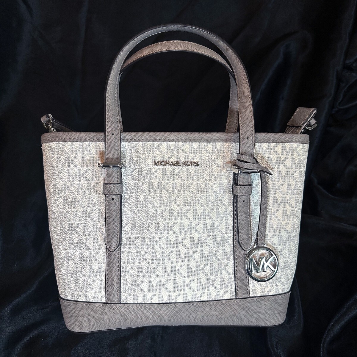 NEW Michael Kors White Gray Silver Jet Set Handbag w