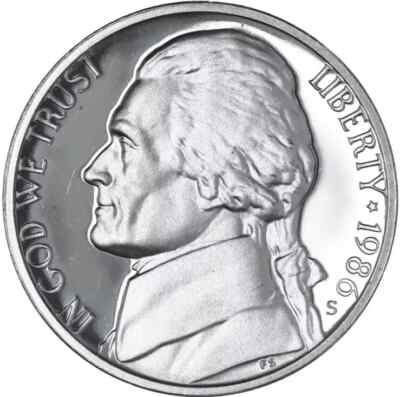 1986 S PROOF Jefferson Nickel 5c coin from Proof Set