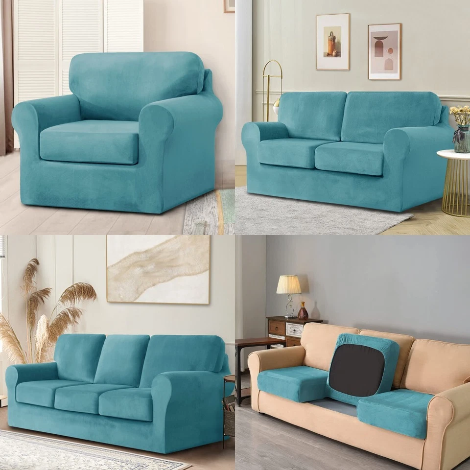 Funda de sofá elástica silla de terciopelo suave sofá sofá funda con funda de cojín Foto 2 de 4