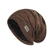 GG ST Winter Hat Knitted Fleece Lining Cap Warm Ski Slouchy New In Brown