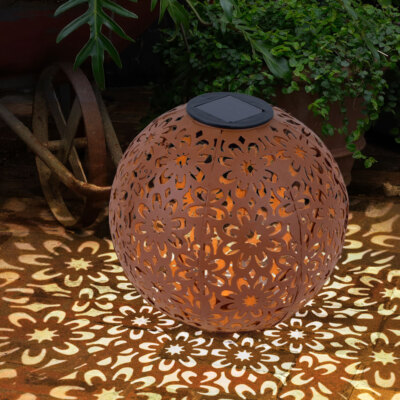 Solarleuchte Außenlampe Garten Kugel Erdspieß Blumen Tischlampe rost LED D 20 cm