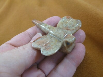 Y-DRAG-303) tan DRAGONFLY fly figurine BUG carving SOAPSTONE PERU dragonflies