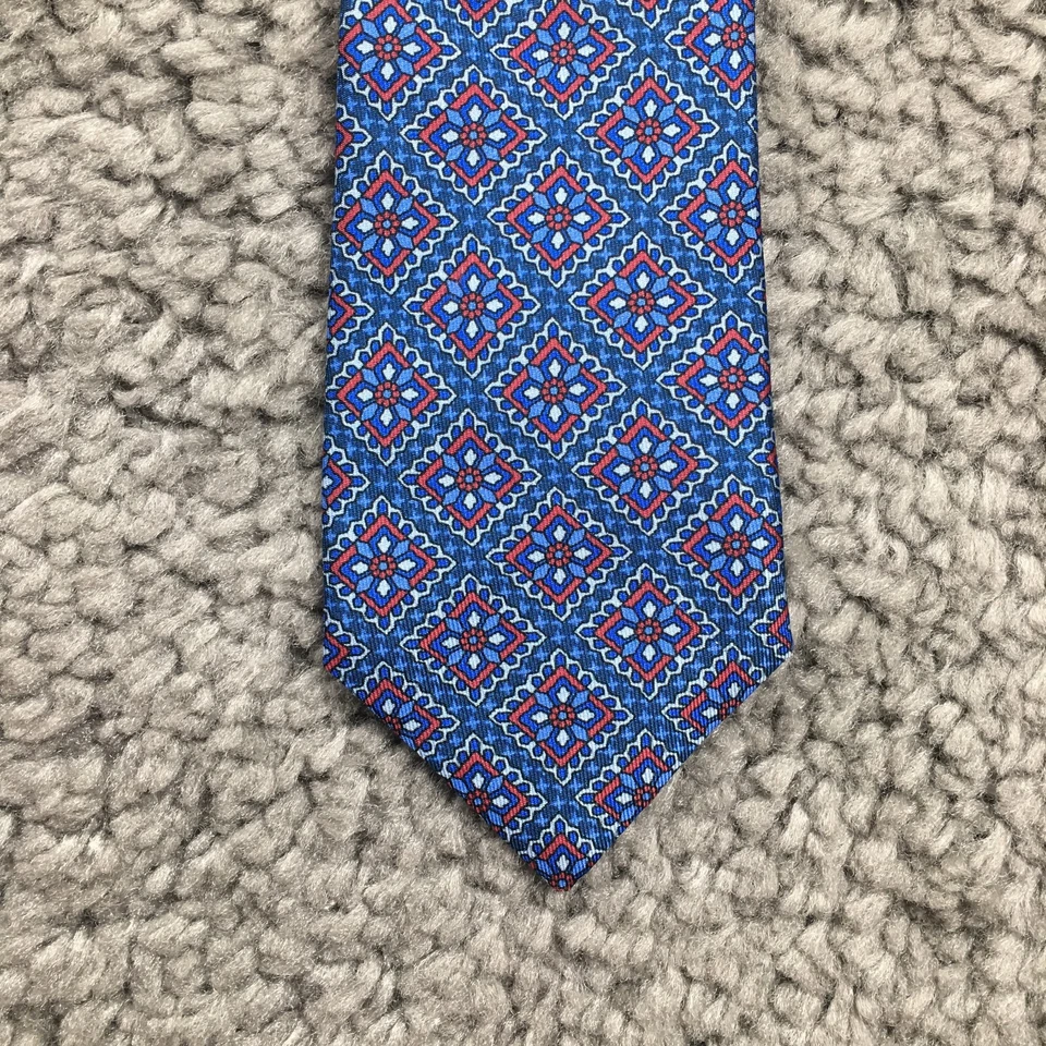 Corbata Saks Fifth Avenue Para Hombre Italiana 100% Seda Azul Rojo Blanco Estampado Floral Foto 3 de 4