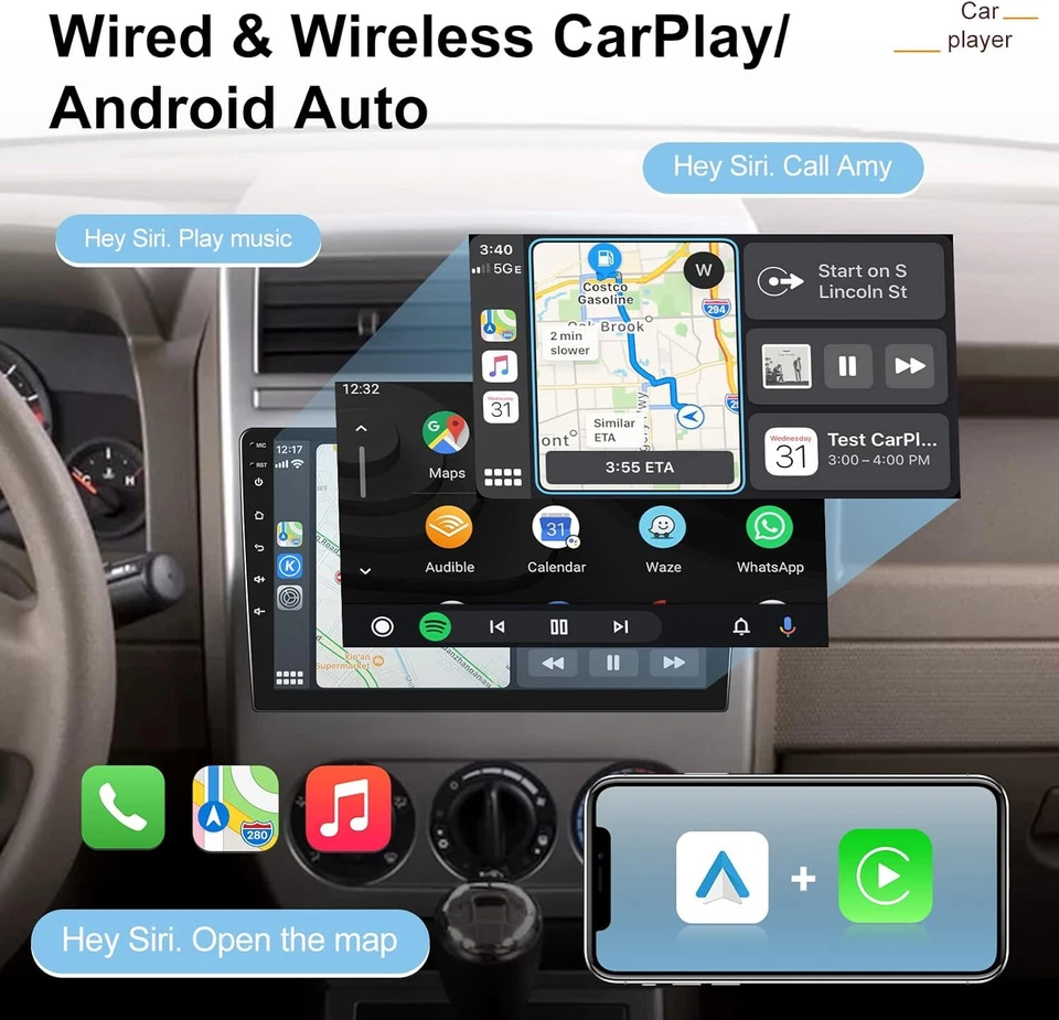 10.1'' Car Radio Stereo 4+32G Android 13 GPS For Jeep Patriot Compass 2006-2010 Foto 2 de 4