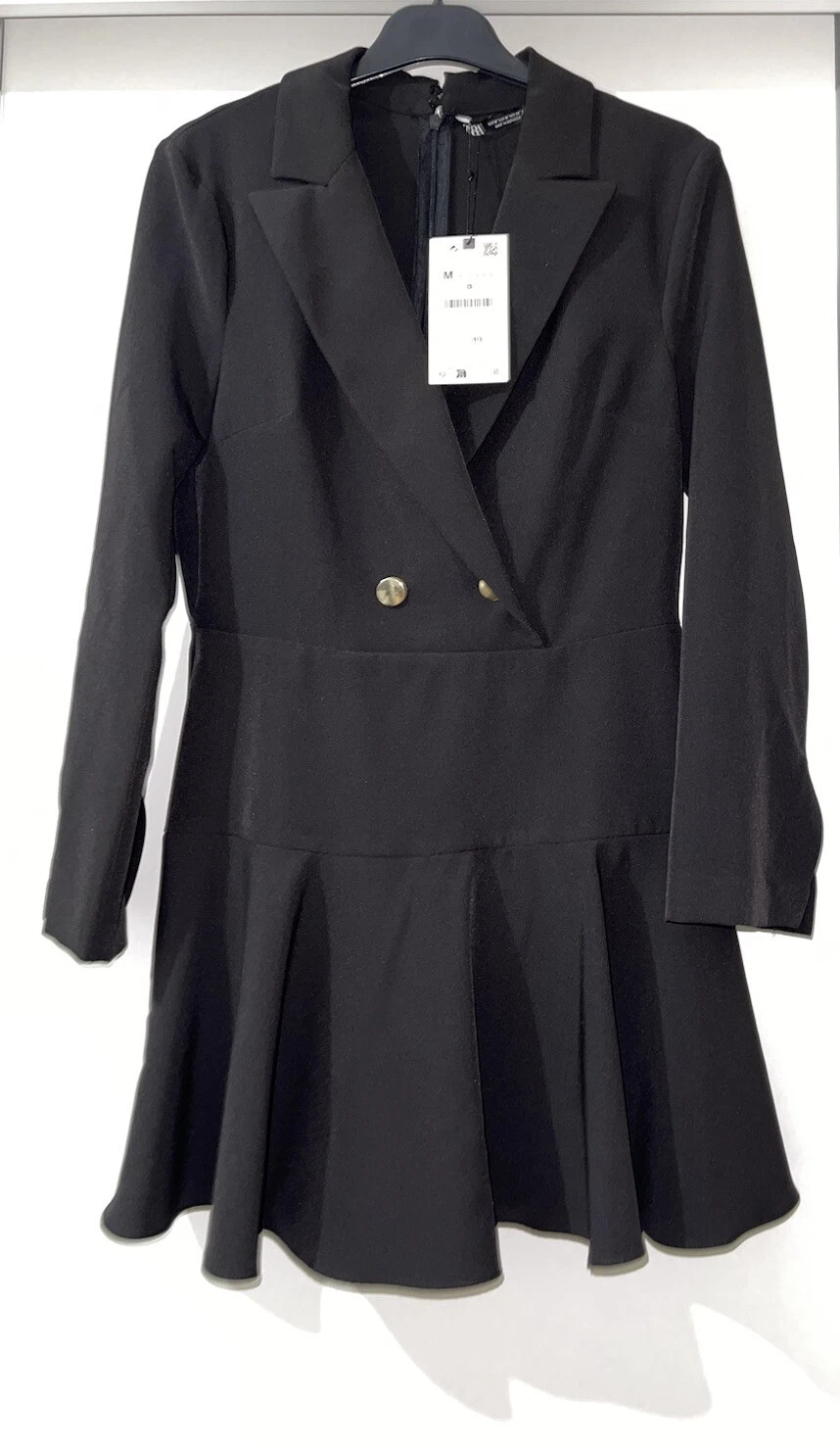 ZARA BLACK LAPEL COLLAR BUTTONED BLAZER STYLE PLAYSUIT WITH FLARED HEM SIZE M