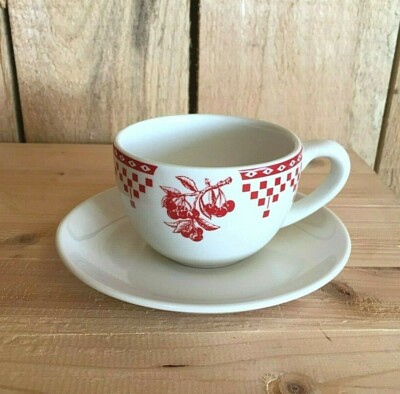 4 Tassen Damier Rouge, Shabby chic, Vintage von Comptoir de Famille