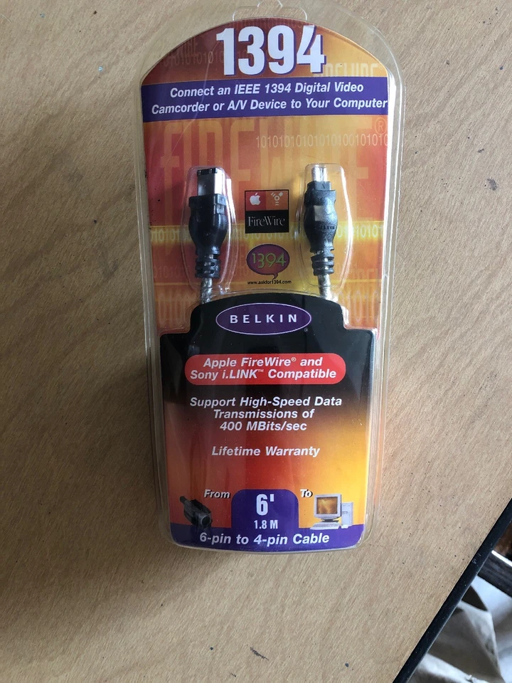 Belkin 1394 Digital Connect 6 Ft Long 6-Pin to 4-Pin Cable SEALED FAST SHIPPING - Image 3 of 3