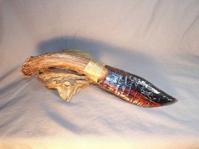 Unique Triple Flow Obsidian Drop Point Knife Flint Knapping Black Powder COA