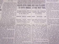 1930 APRIL 4 NEW YORK TIMES - JURY FAILS A MAE WEST TRIAL - NT 3918