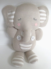 Living Textiles THEODORE ELEPHANT Tan/Gray Knit Plush Animal Toy w/ Rattle EUC