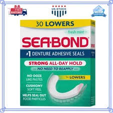 Sea Bond Secure Denture Adhesive Seals, Fresh Mint Lowers, Zinc-Free, All-Day