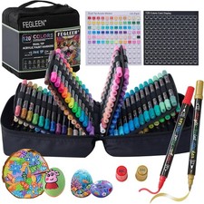 120 Colors Acrylic Paint Markers,Dual Tip Acrylic Marker Set With Fine Tip and