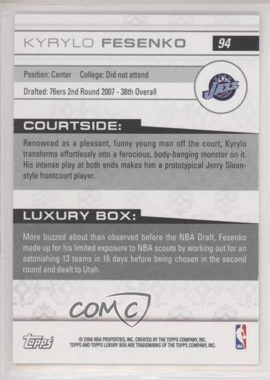 2007-08 Topps Luxury Box Rookie Silver /75 Kyrylo Fesenko #94 Rookie RC - Image 2 of 2