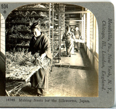 Japan, Making Nests For The Silkworms--#934 Keystone Stereoview