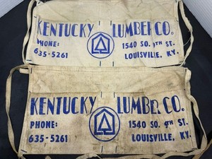 Vintage KENTUCKY LUMBER Louisville Cloth Tool Nail Apron Blue Tree Lot Of Two