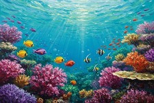 Sea Life Vibrant Colors Painting Wall Art Print Printed On Canvas Artprint