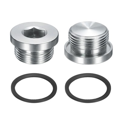 2Pcs M33x2 Carbon Steel Inner Hex Head Pipe Fitting Plugs with O-Ring