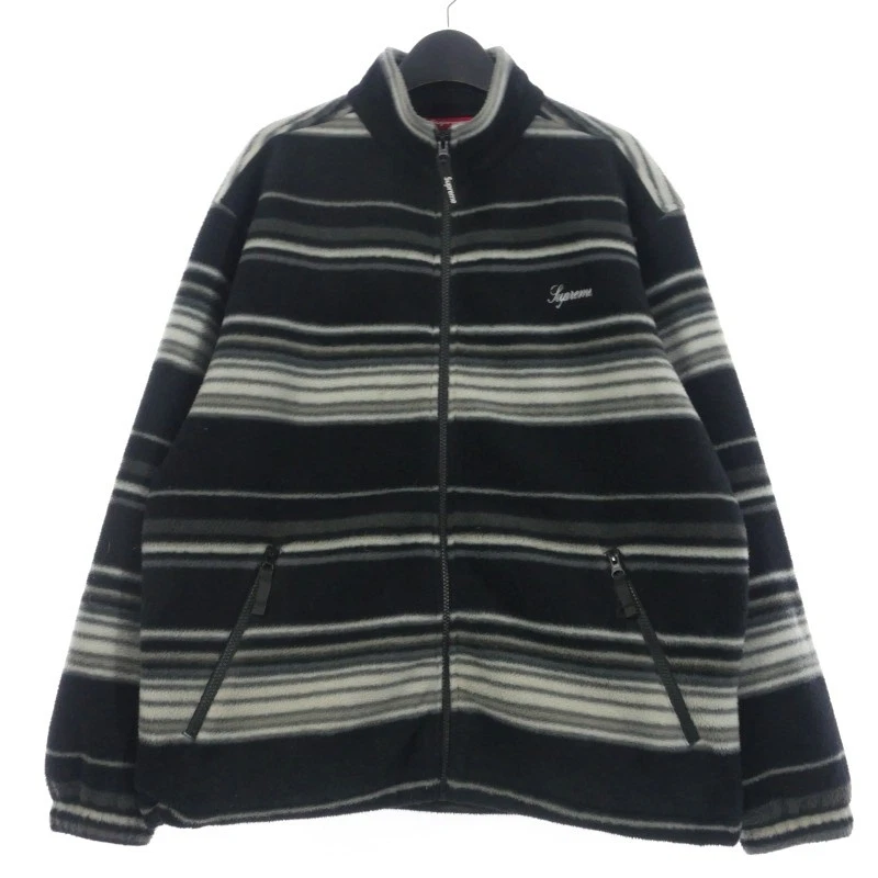 Blouson polaire zippé rayé 24Aw noir/blanc taille M neuf