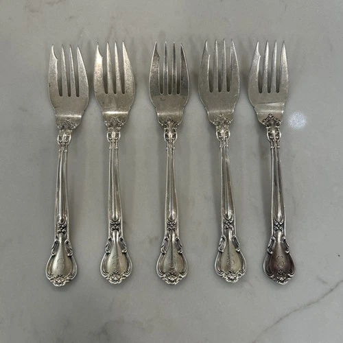 5 Chantilly By Gorham Sterling Silver Pat. 1895 Salad Forks 6 1/2" 184 Grams