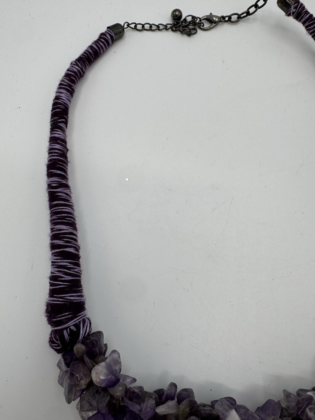 Amethyst Chip Bead Statement Necklace Purple Thre… - image 5