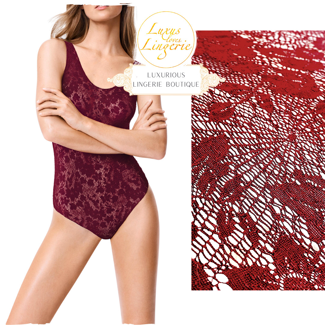 Camelia Body By Wolford M Medium Merlot Bordeaux Transparent Floral Net