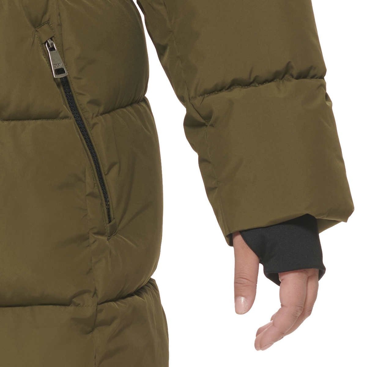 DKNY Women's Long Puffer Parka Jacket (Olive Green, XS) Free Shipping image 3