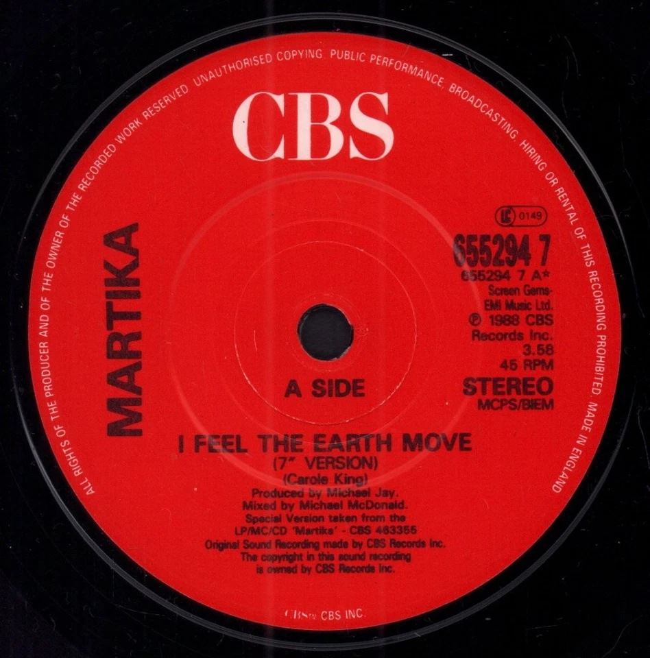 Martika I Feel the Earth Move 7" vinyl UK Cbs 1989 pic sleeve 6552947 - Image 3 of 3