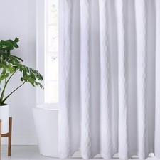 White Shower Curtain 72x72 Cotton Textured Fabric - Elegant Hotel Style
