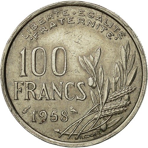 [#453049] Munten, Frankrijk, Cochet, 100 Francs, 1958, ZF+, Copper-nickel, KM:91 - Afbeelding 2 van 2