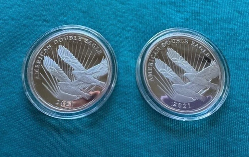 (2)  .5 oz 2021 $2 Double Eagle Cook Islands .999 Fine Silver = 1 oz Total, COA