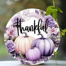 2D Flat, 1pc 7.87x7.87 Inch Round Aluminum Thanksgiving Pumpkin Wall Art - Purpl
