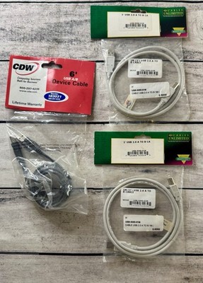 USB 2.0 Type A to Type B device cable 6 ft & 3ft, Lot Of 3