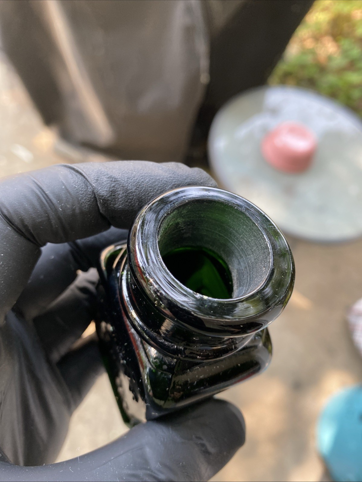 Larkin Co. Buffalo, NY Vintage Embossed Emerald Green Glass Bottle 3"