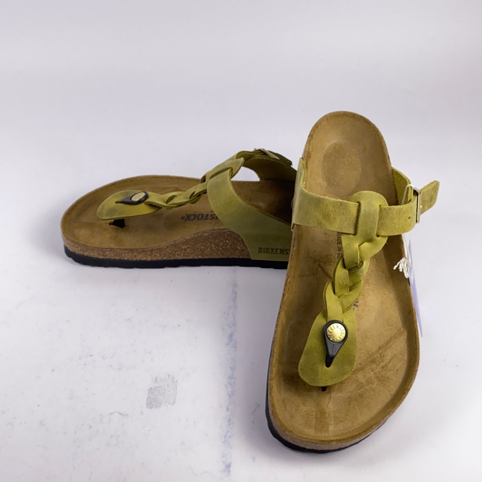 Birkenstock Gizeh Braided Olive Green Olive Leather Thong Sandals Size 39 US 8