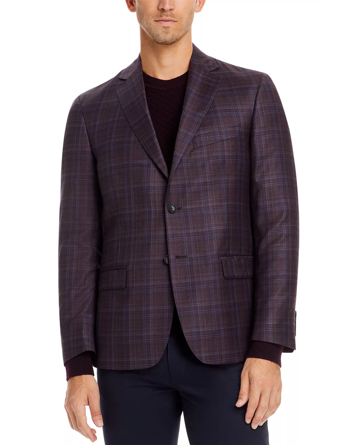 В мужском магазине Приталенное шерстяное спортивное пальто в клетку в тон 48 обычного фиолетового цвета - 548 новозеландских долларов 30690₽