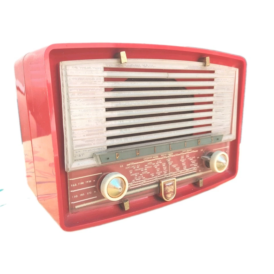 Philips Radio vintage rouge B1F71A annees 50 - Photo 4/4