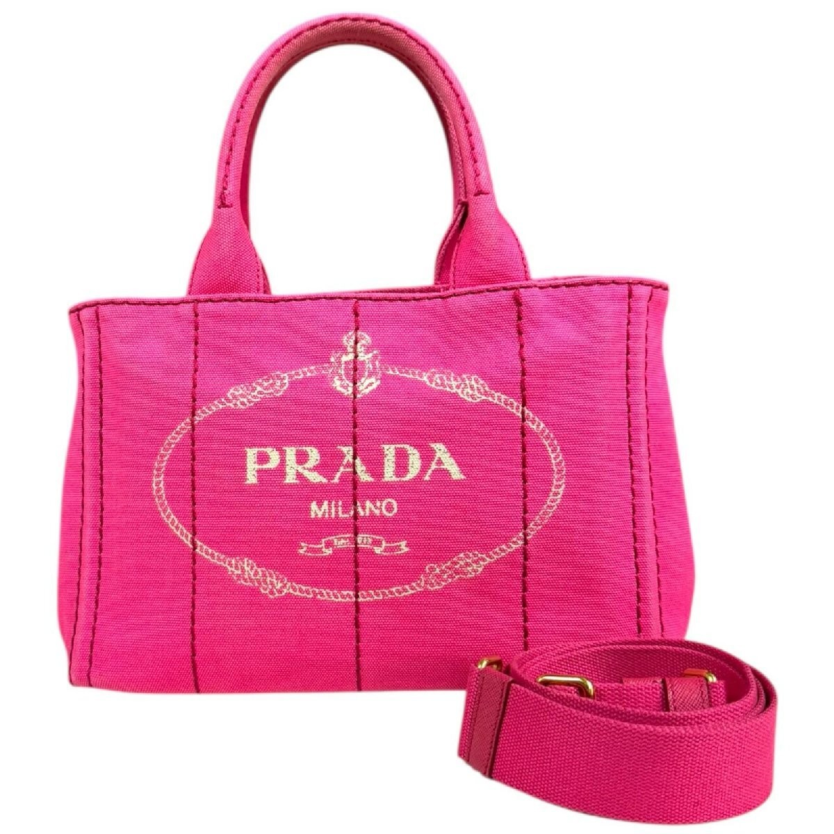 Prada Canapa Tote SS Shoulder Bag Canvas 1BG439 Pink Ladies PRADA Used from japa
