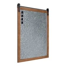 Cates Modern Farmhouse Barn Door Wood Framed Galvanized Metal Magnetic Memo B...
