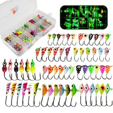 Ice Fishing Jigs Kit, 60pcs Micro Jig Heads Lures Hook Set for Winter Ice Jig...