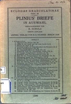 Plinius' Briefe in Auswahl; Eclogae Graecolatinae, Fasc. 25; Schulz, H.: