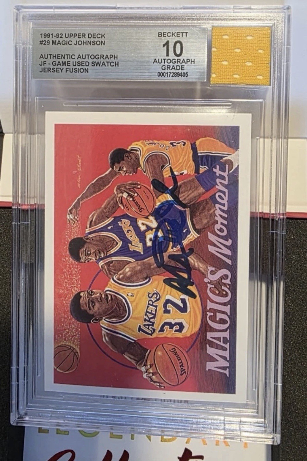 Magic Johnson Jersey Fusion AUTO 10 Game Used Patch BGS Lakers Upper Deck