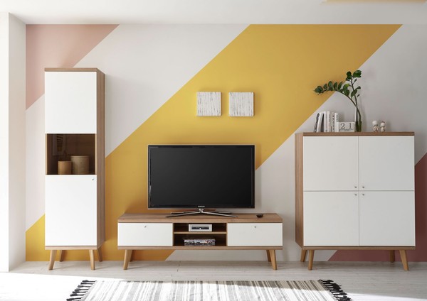 Wohnwand Merle 317Cm Eiche Riviera Weiß Matt Wohnzimmer Anbauwand 73390636-image